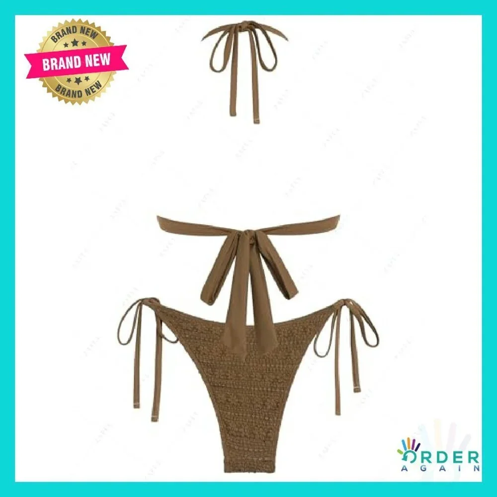 Mesh Halter Bikini Set Deep V Neck Sexy Y2K Chic Beach Vacation Swimsuit